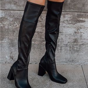 NWOT Valkyrie Black Square Toe Over the Knee Boots